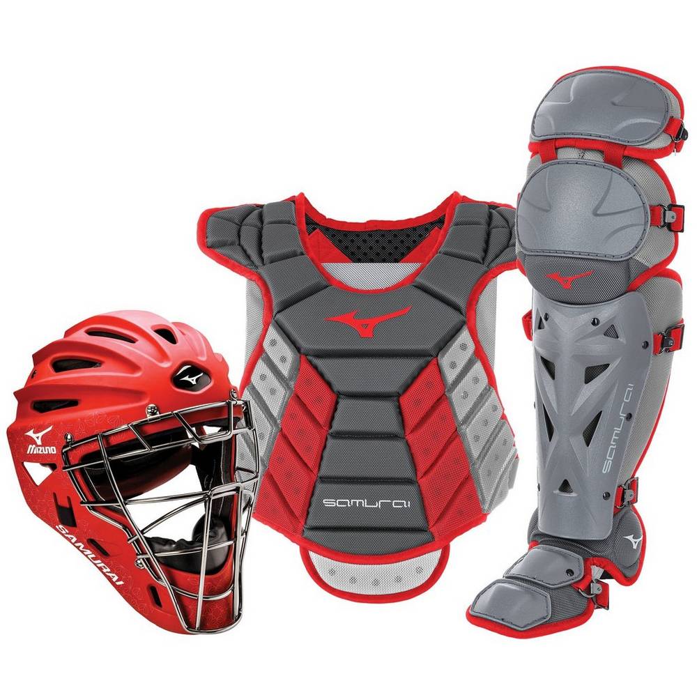 Mizuno Samurai Boxed (13-14") - Bayan Catchers Gear - Gri/Kırmızı Türkiye (FBMCDS-573)